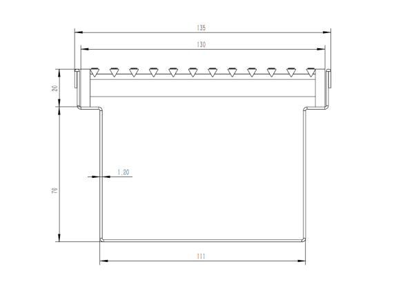 Stainless steel linear drain 135 mm X 90 mm drawing
