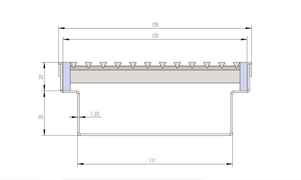 Stainless steel linear drain 135 mm wide