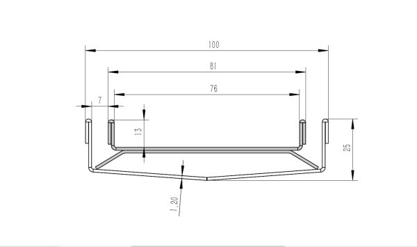 Tile insert drain drawing- 100 mm wide 25 mm deep